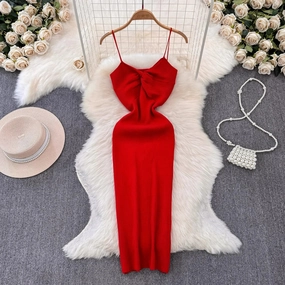 YuooMuoo Women Dress Summer Sexy Knitting Knot Bodycon Vestidos