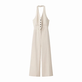 ZBZA Women's Halter Neck Jumpsuit with Hidden Pockets for Summer Chic