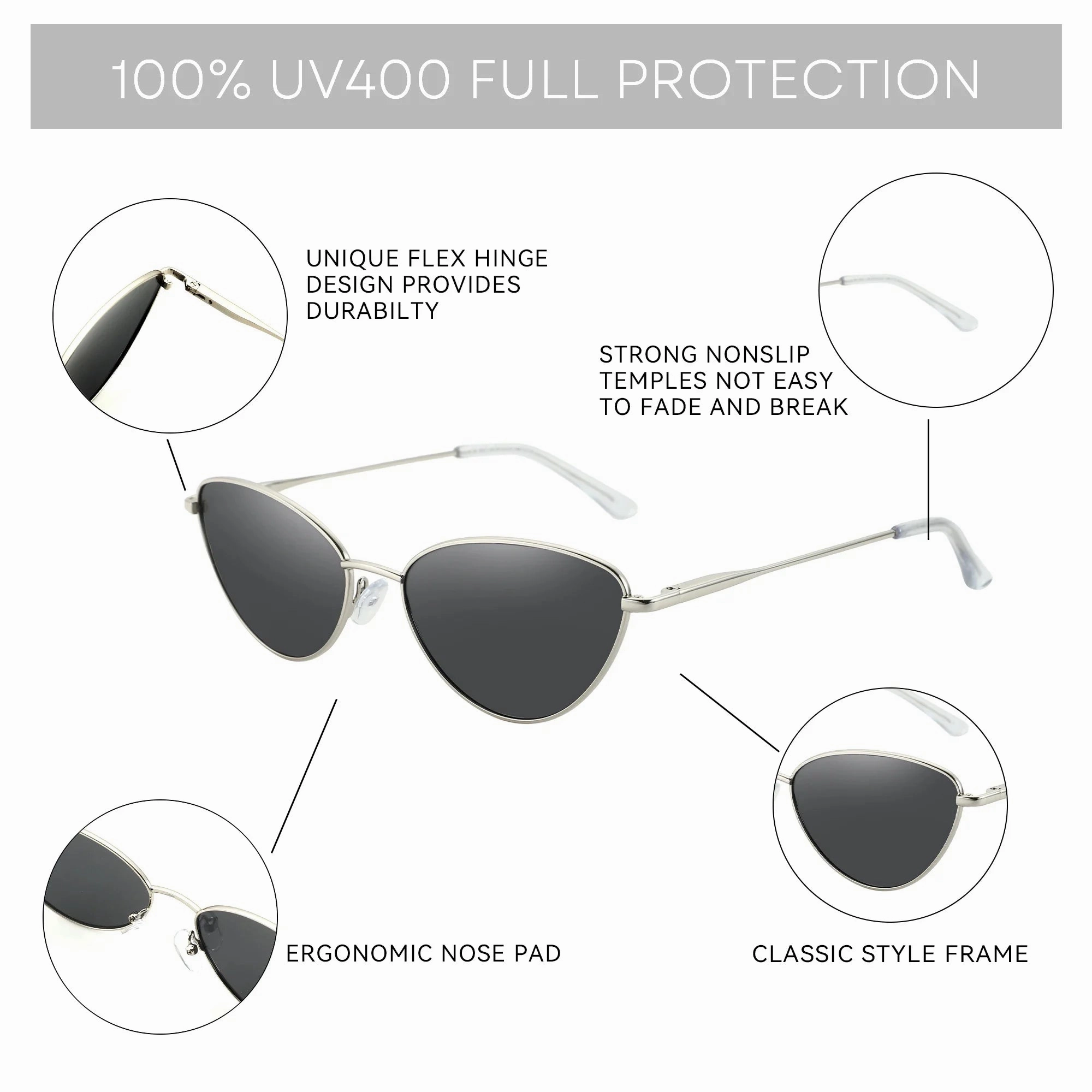 ZENOTTIC Vintage Cat Eye Sunglasses Polarized UV Protection