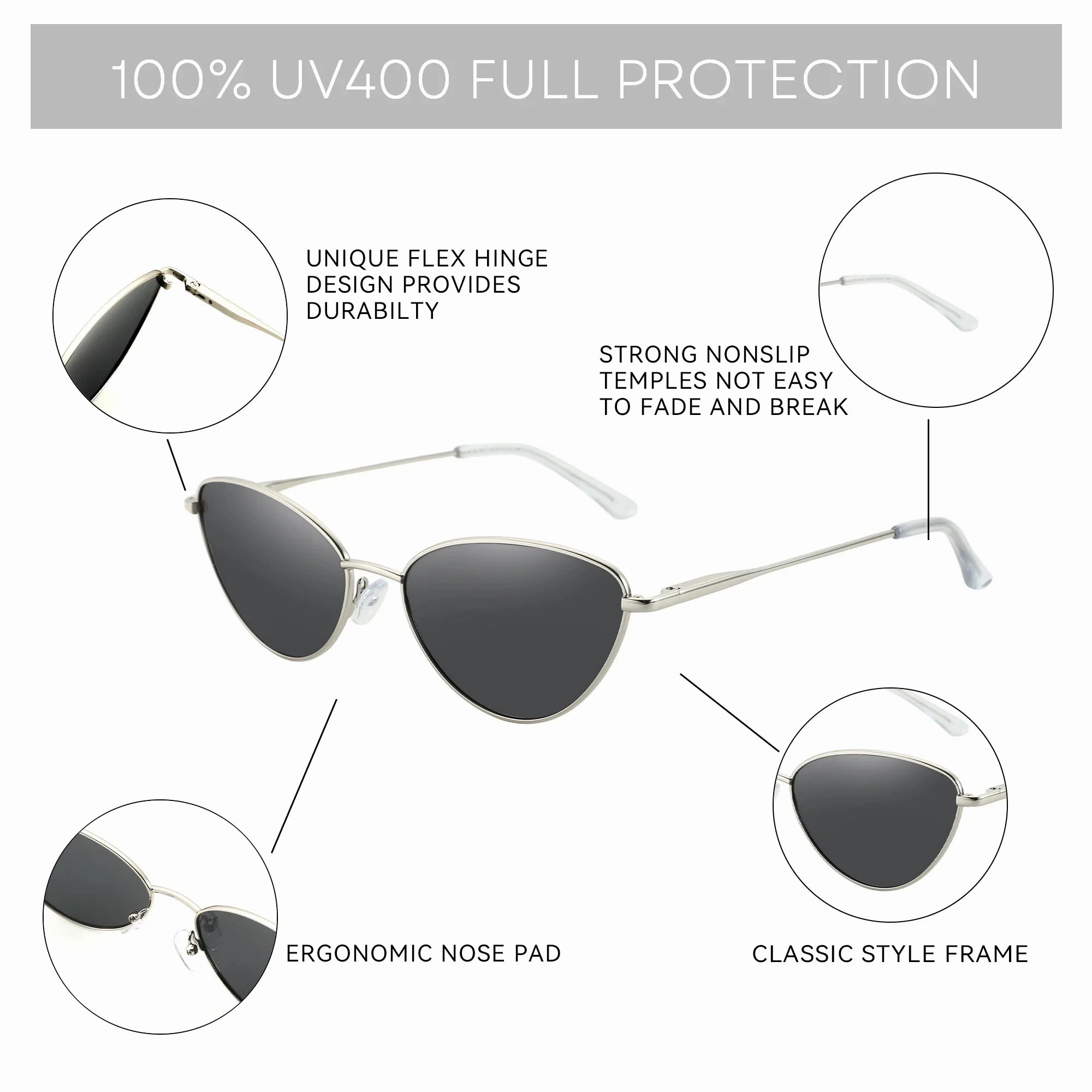 ZENOTTIC Vintage Cat Eye Sunglasses Polarized UV Protection
