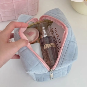 Zipper Large Solid Color Cosmetic Bag Cute Fur Makeup Bag