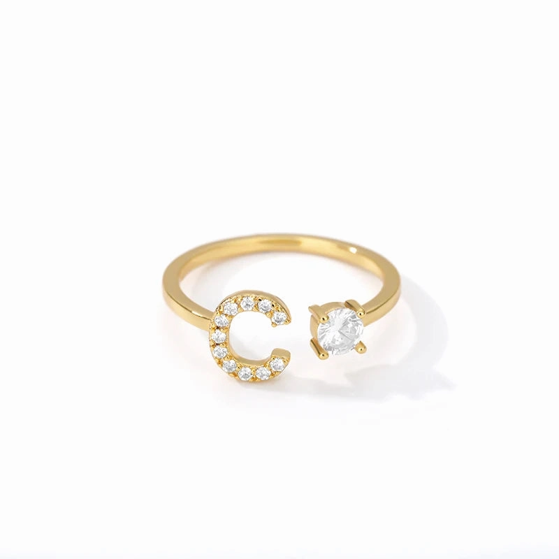Zircon Initial A-Z Letter Rings For Women Adjustable Jewelry