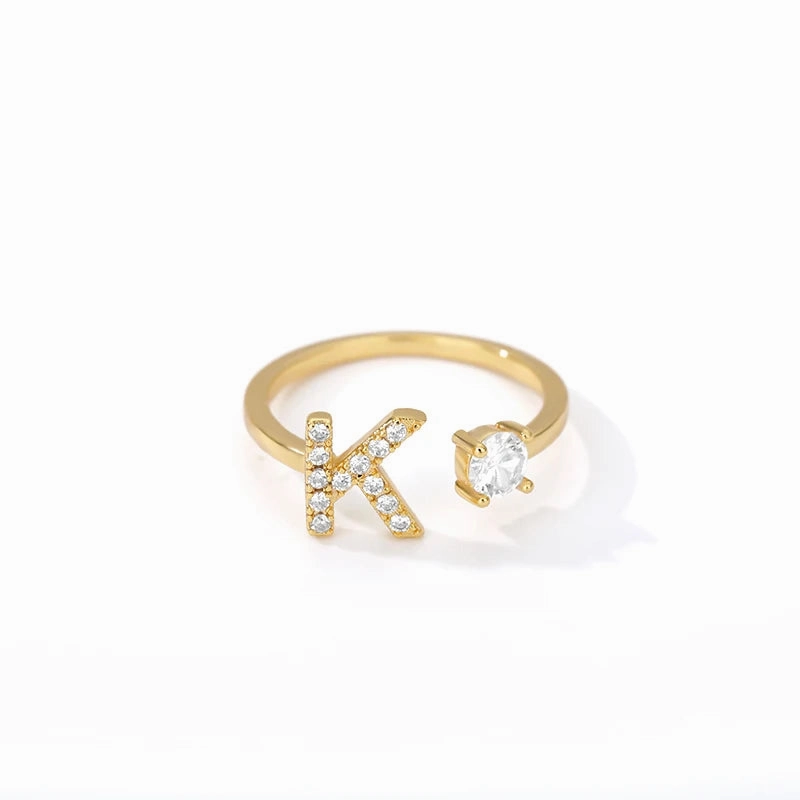 Zircon Initial A-Z Letter Rings For Women Adjustable Jewelry