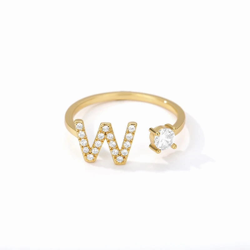 Zircon Initial A-Z Letter Rings For Women Adjustable Jewelry