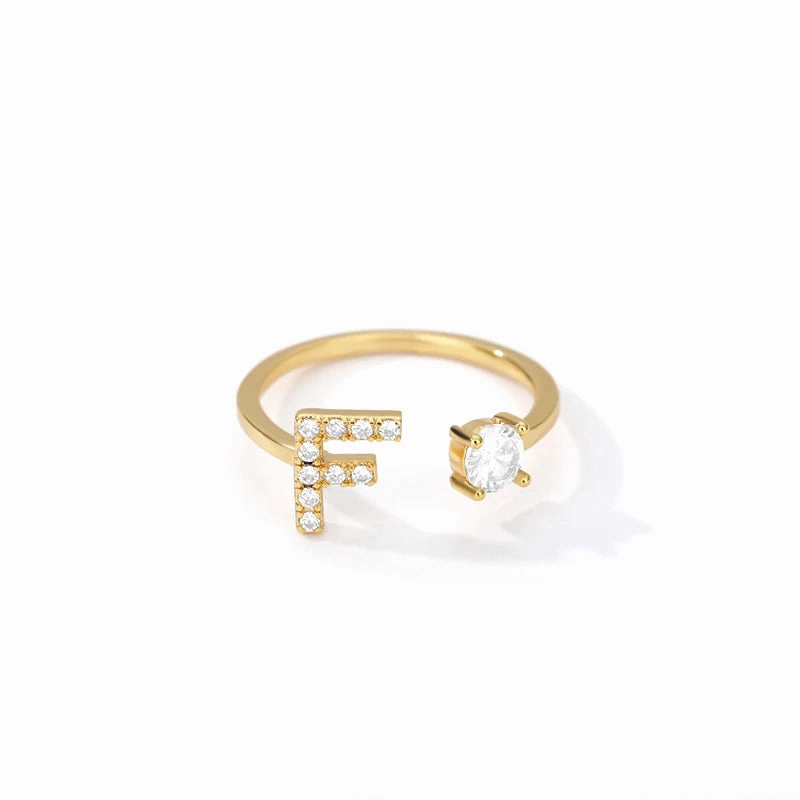 Zircon Initial A-Z Letter Rings For Women Adjustable Jewelry