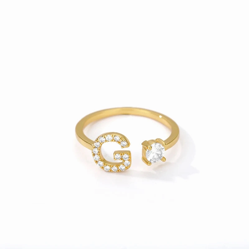 Zircon Initial A-Z Letter Rings For Women Adjustable Jewelry