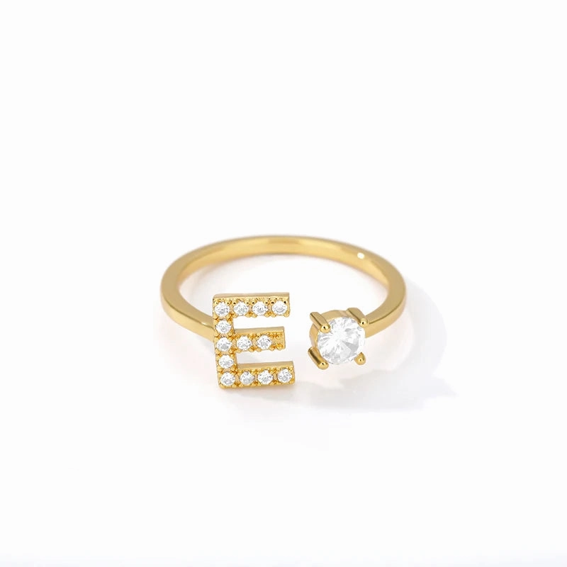 Zircon Initial A-Z Letter Rings For Women Adjustable Jewelry