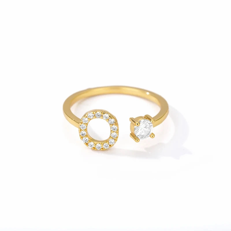 Zircon Initial A-Z Letter Rings For Women Adjustable Jewelry