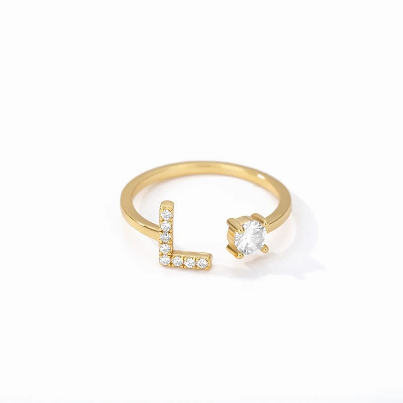 Zircon Initial A-Z Letter Rings For Women Adjustable Jewelry