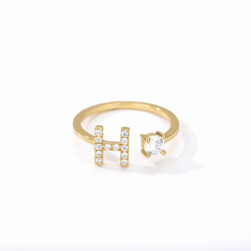 Zircon Initial A-Z Letter Rings For Women Adjustable Jewelry