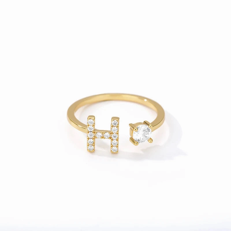 Zircon Initial A-Z Letter Rings For Women Adjustable Jewelry
