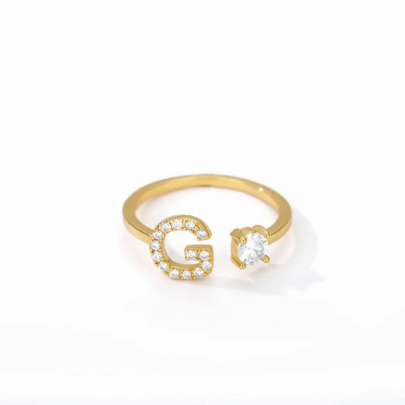 Zircon Initial A-Z Letter Rings For Women Adjustable Jewelry