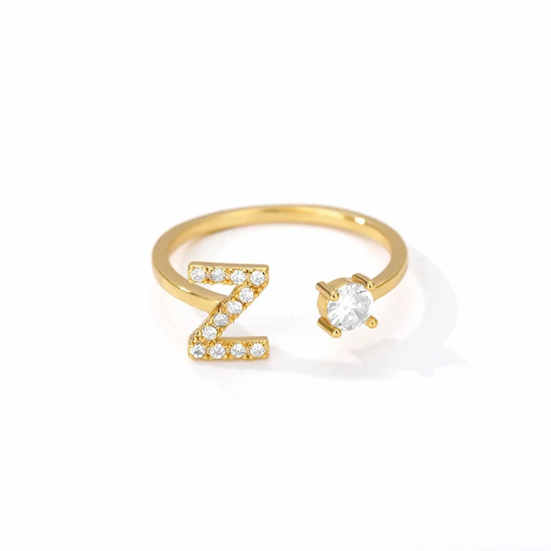 Zircon Initial A-Z Letter Rings For Women Adjustable Jewelry