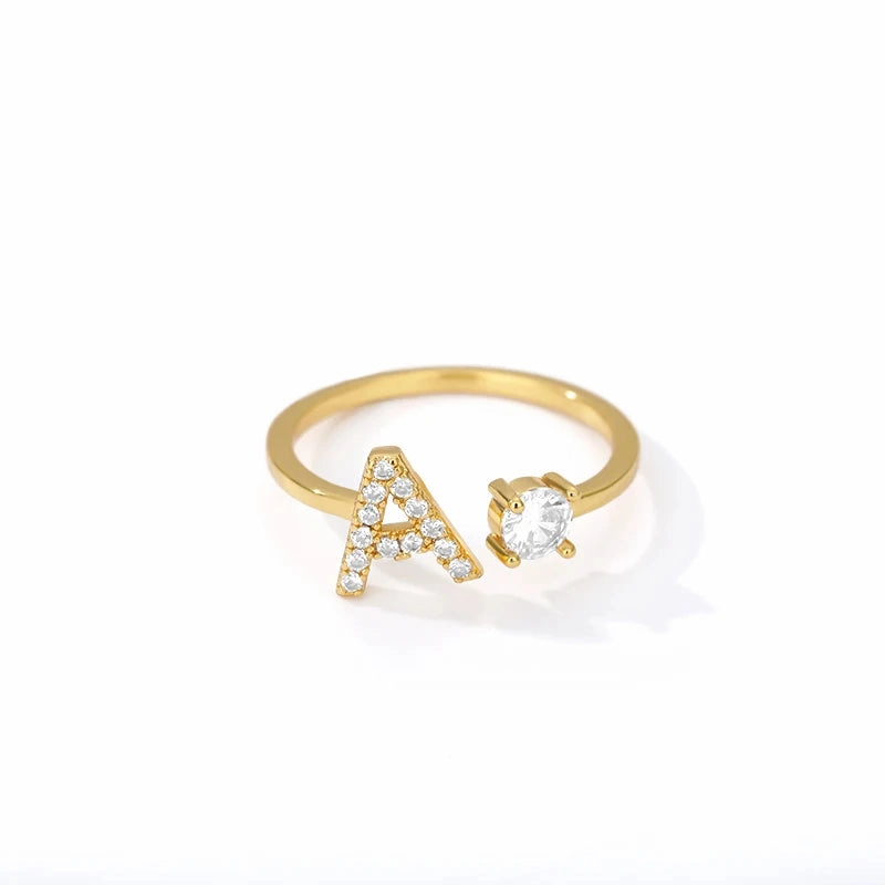 Zircon Initial A-Z Letter Rings For Women Adjustable Jewelry