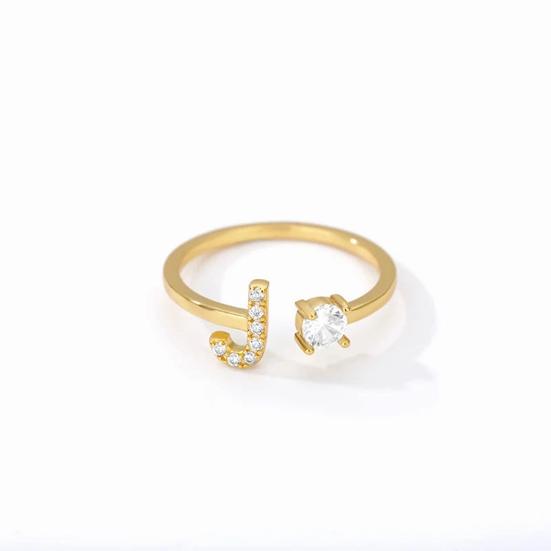 Zircon Initial A-Z Letter Rings For Women Adjustable Jewelry