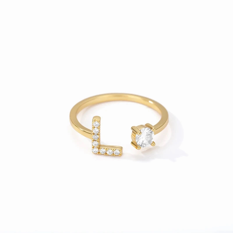 Zircon Initial A-Z Letter Rings For Women Adjustable Jewelry