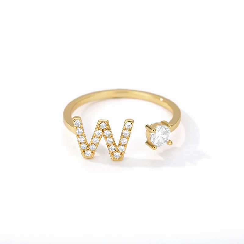 Zircon Initial A-Z Letter Rings For Women Adjustable Jewelry