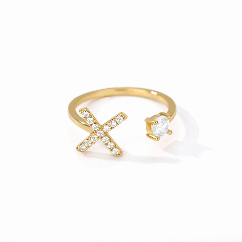 Zircon Initial A-Z Letter Rings For Women Adjustable Jewelry