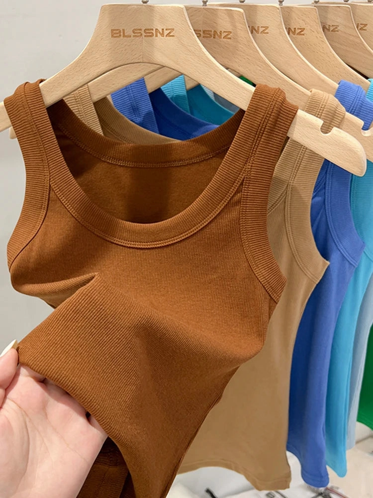 Zjaiss Women Solid Ribbed Tank Top O Neck Casual Camisole
