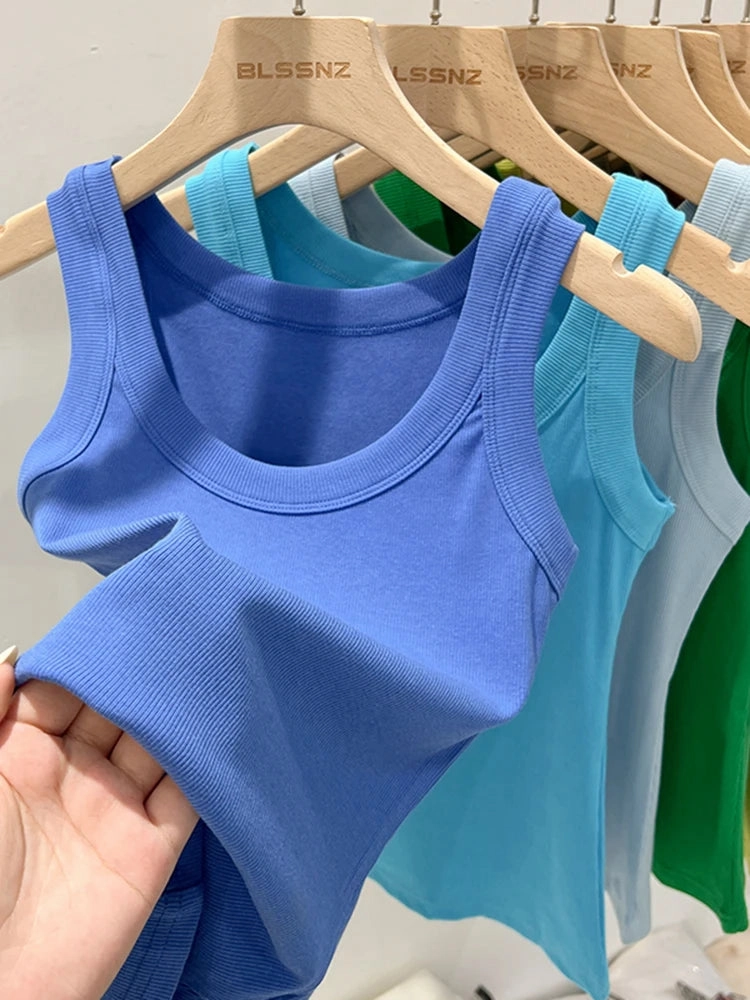 Zjaiss Women Solid Ribbed Tank Top O Neck Casual Camisole
