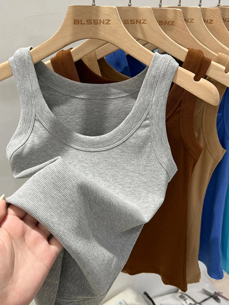 Zjaiss Women Solid Ribbed Tank Top O Neck Casual Camisole