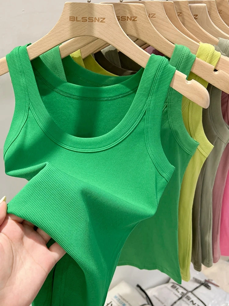 Zjaiss Women Solid Ribbed Tank Top O Neck Casual Camisole