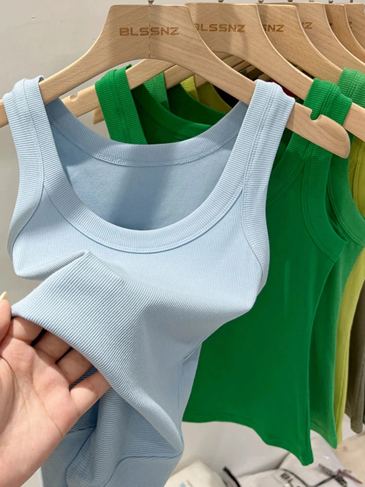 Zjaiss Women Solid Ribbed Tank Top O Neck Casual Camisole