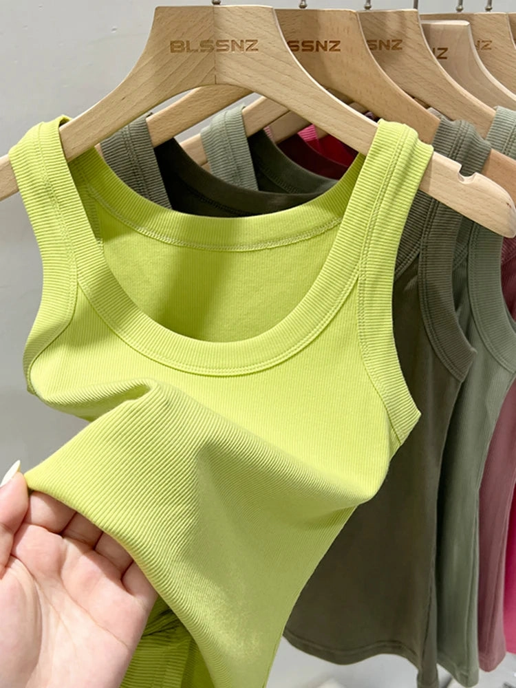 Zjaiss Women Solid Ribbed Tank Top O Neck Casual Camisole