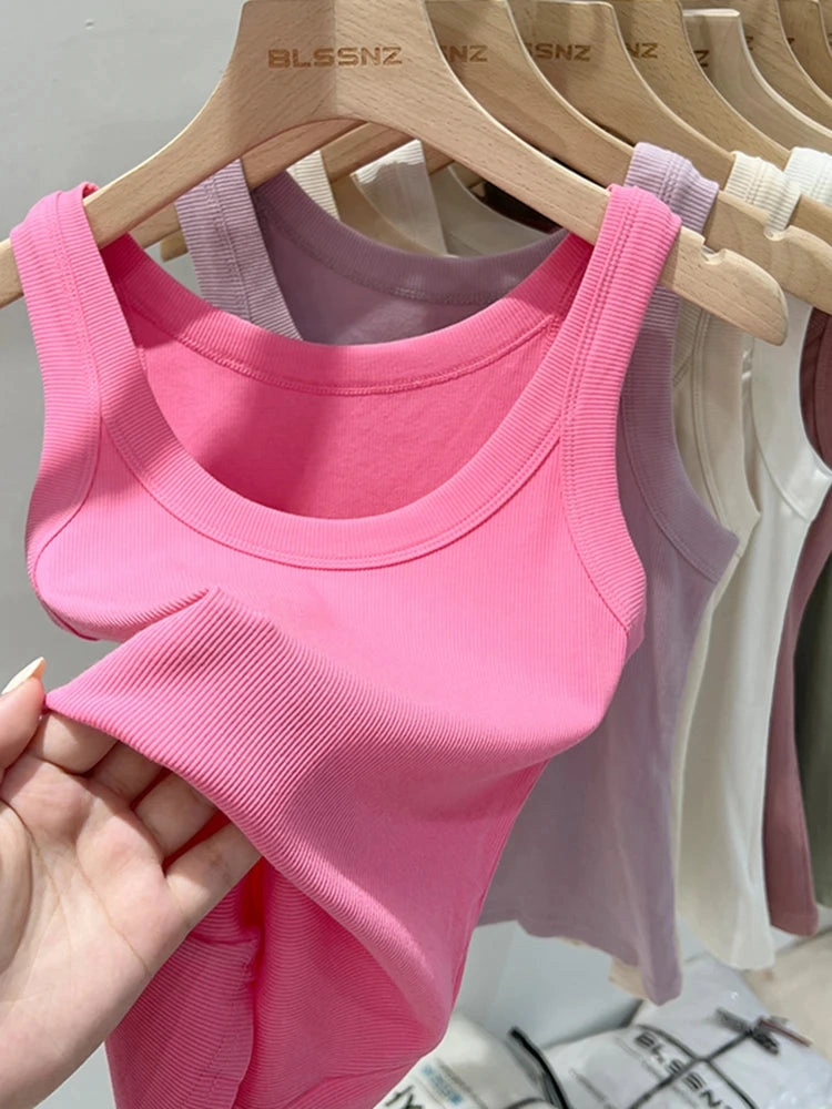 Zjaiss Women Solid Ribbed Tank Top O Neck Casual Camisole