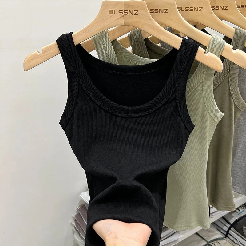 Zjaiss Women Solid Ribbed Tank Top O Neck Casual Camisole