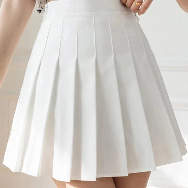ZOKI White Women Pleated Skirts Summer High Waist A-Line
